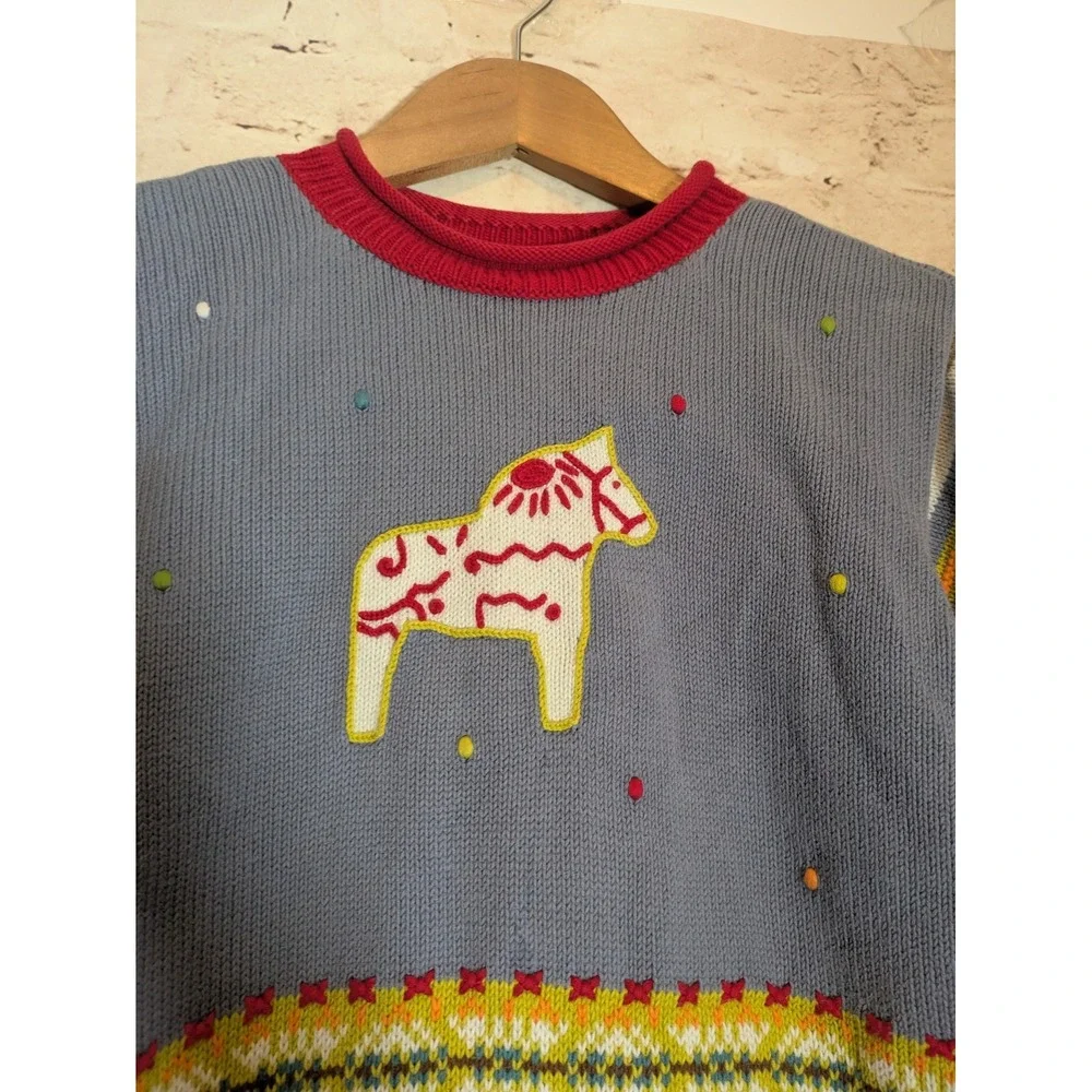 Hannah Anderson Roll Neck Sweater Girl's 10 Southwestern Dala Horse Print Peru